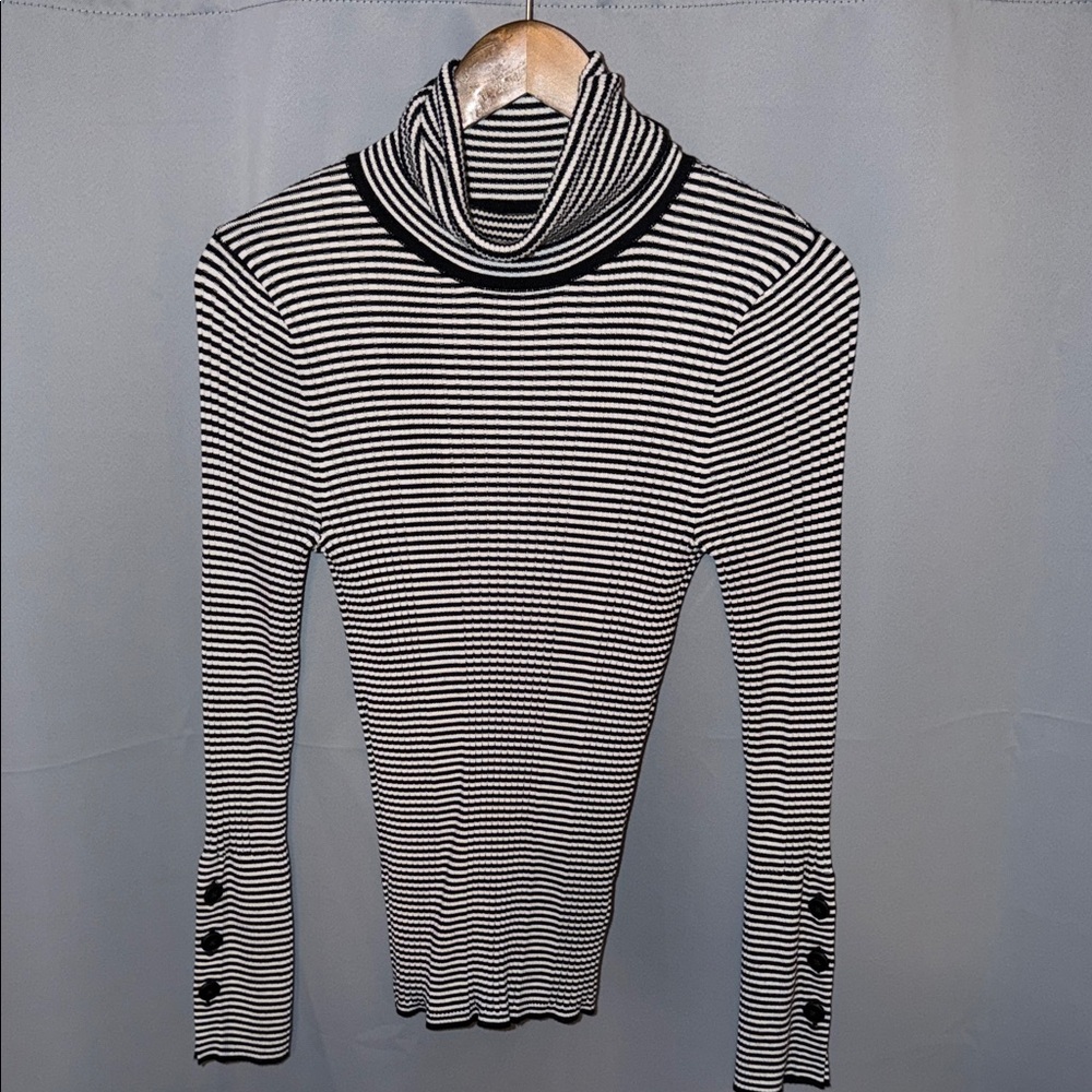 Moth by Anthropologie Black and White Striped Turtle Neck Sweater preppy 90s Med